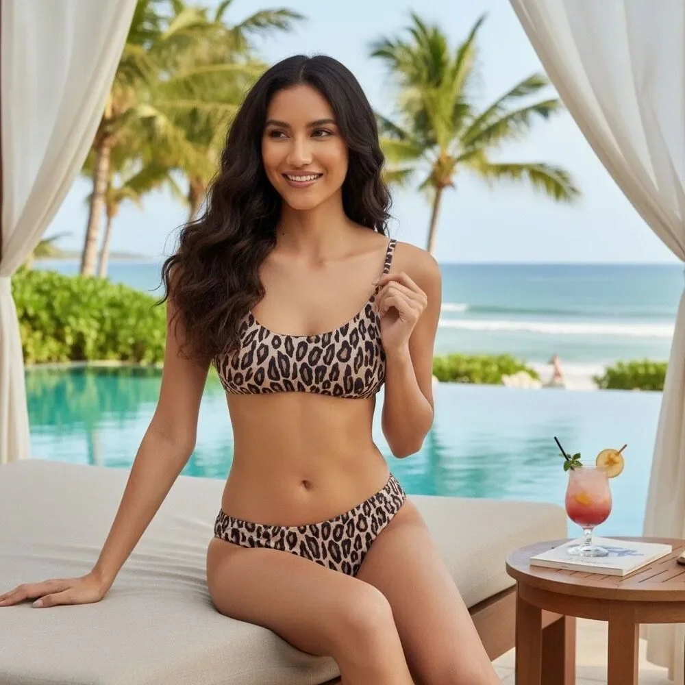 Swiminista Play Top Leopard Print Adjustable Bikini Top M